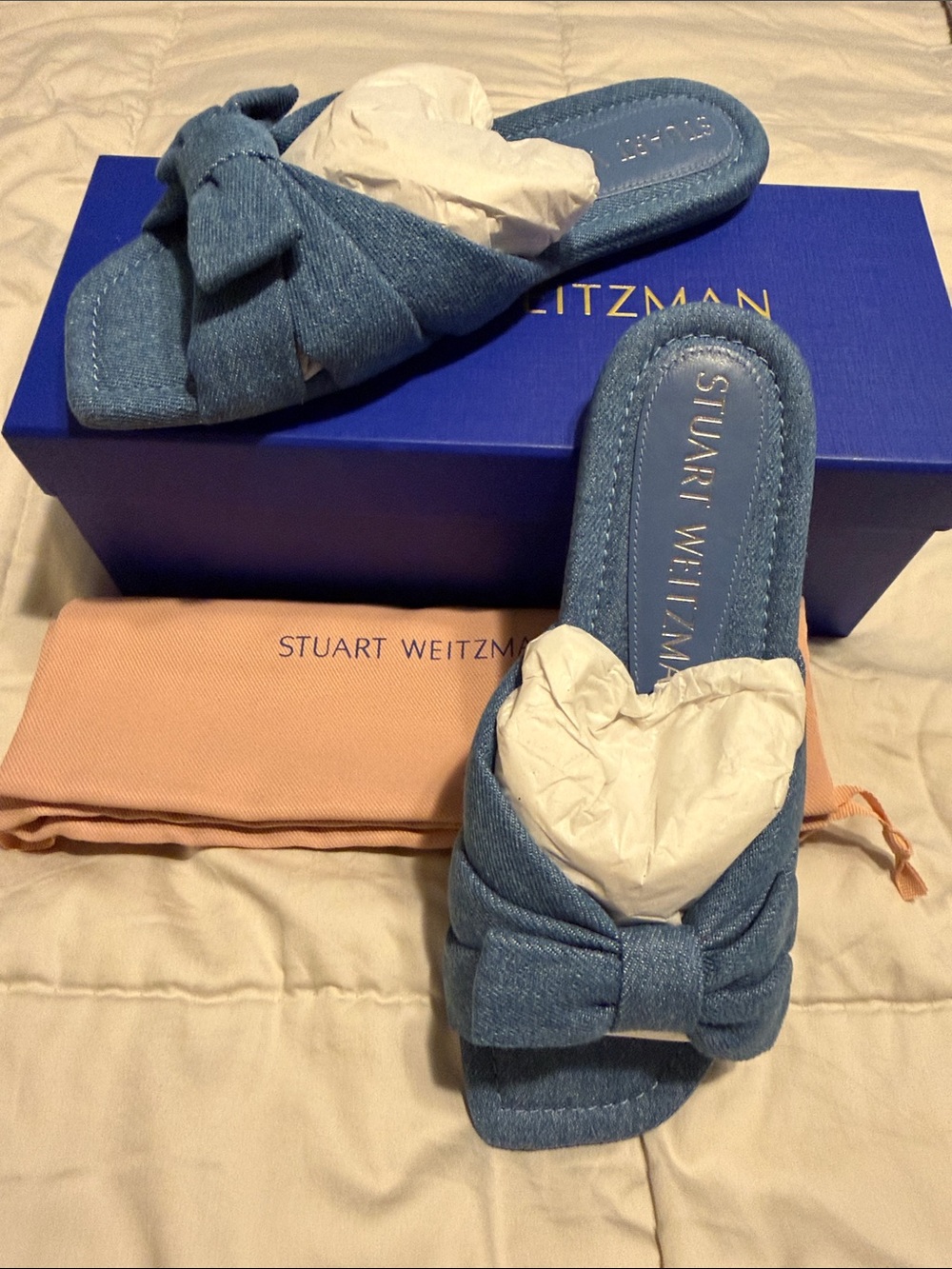 Stuart Weitzman NIB Sofia Slide in Washed Denim